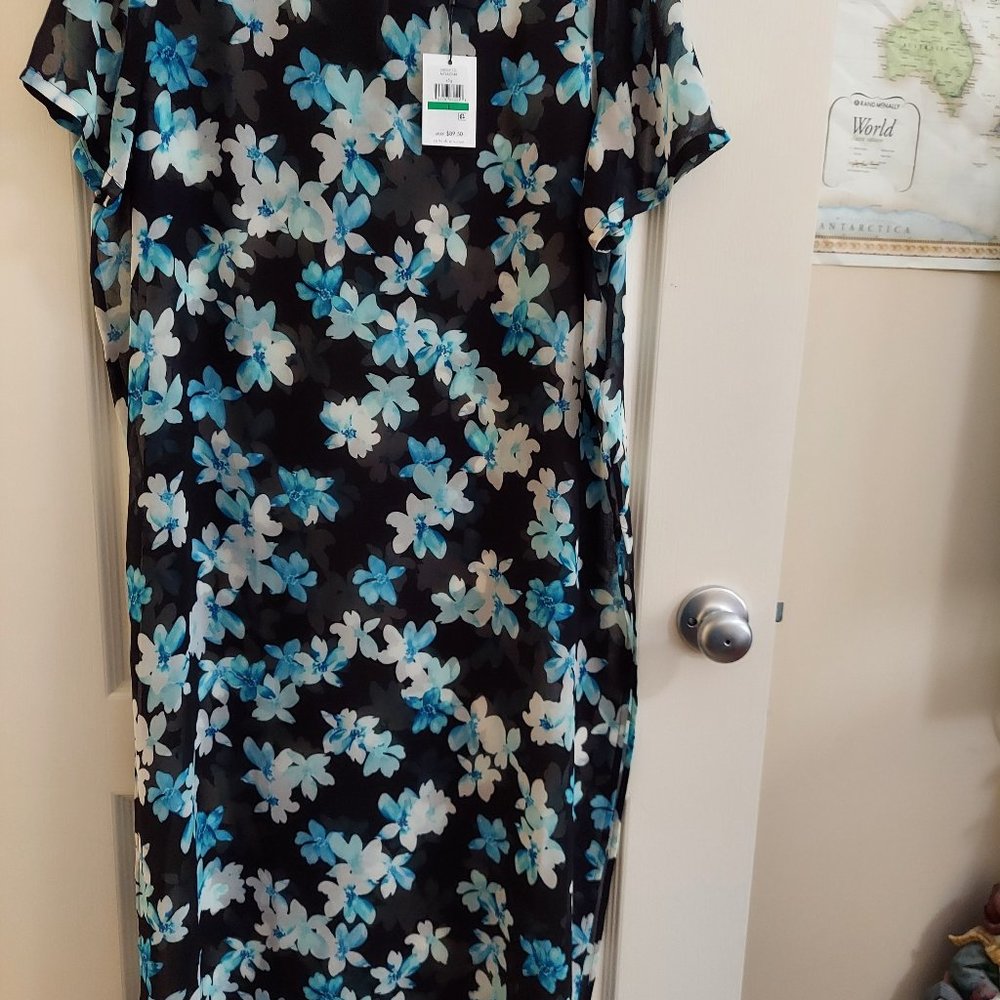 Calvin Klein Sheer Floral Tunic with Side Slits (L) NWT
